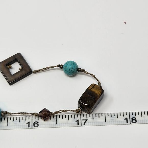 Premier Designs Promenade Tigers Eye Shell Faux Turquoise Long Necklace - Picture 6 of 7